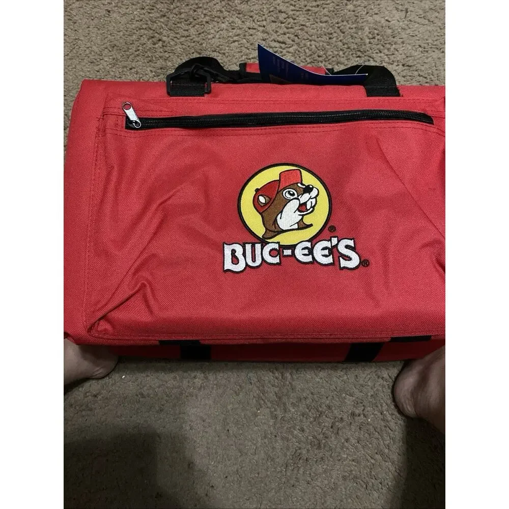 Buc-ees Travel Soft Cooler Travel Bag 24 CANS Bucees Embroidered Red Canvas New